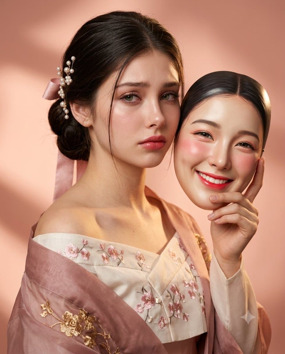 Melancholic Woman with a Joyful Mask