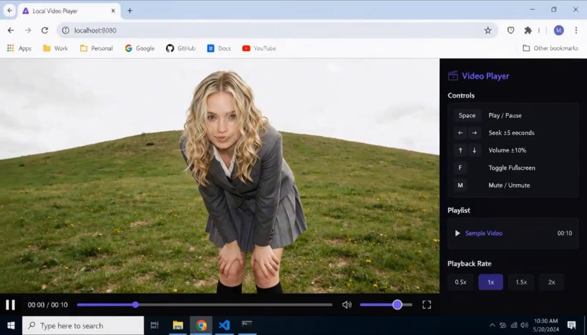 MiniMax H3：It’s just a video player on localhost:8080.