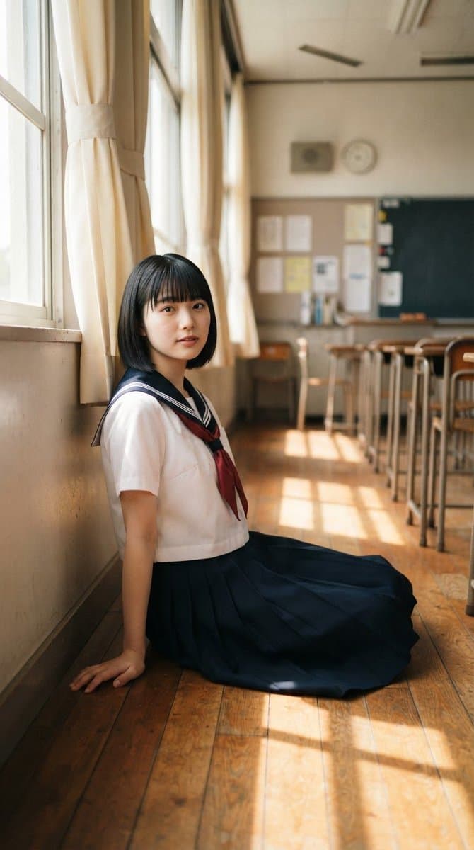 Japanese School Uniform Classroom Portrait