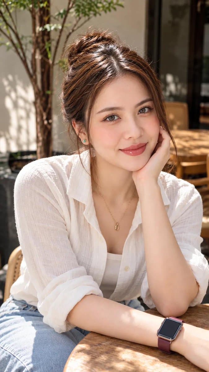 阳光咖啡馆里的年轻女子