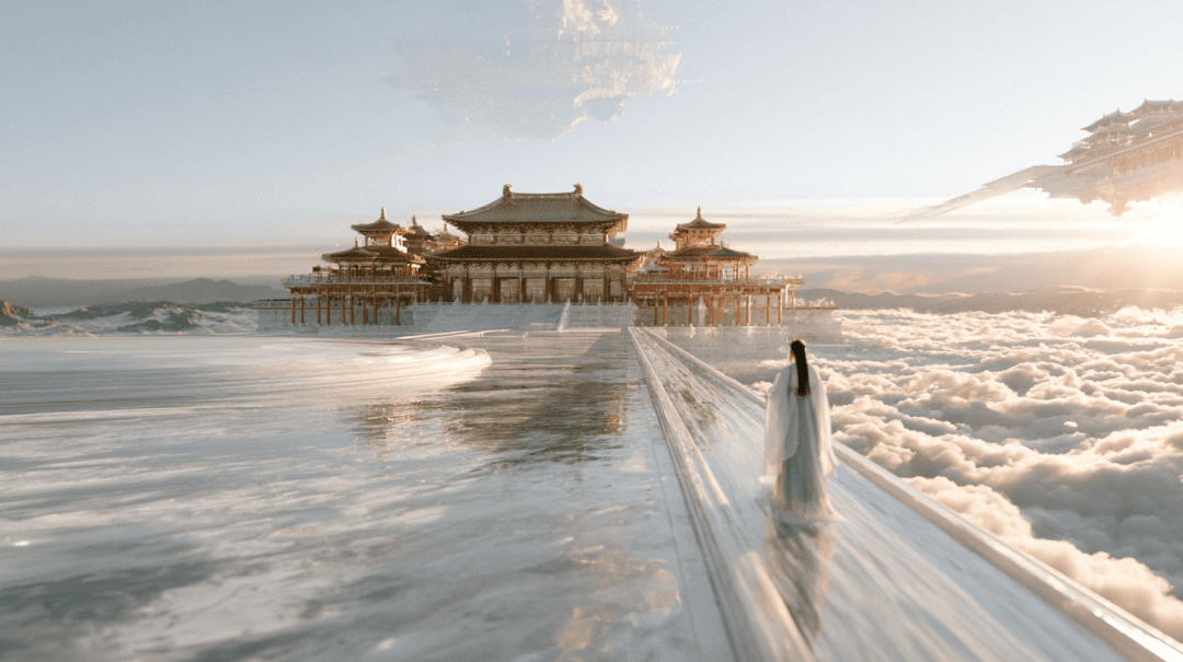 云中仙宫:东方仙侠白玉宫殿云海概念图(Midjourney V8.2)
