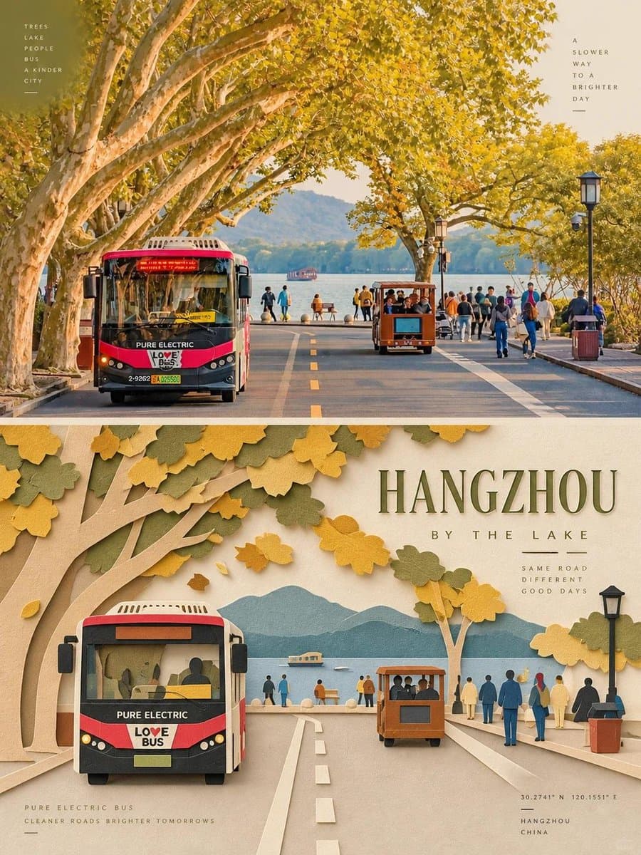 照片与剪纸重构的双联编辑海报