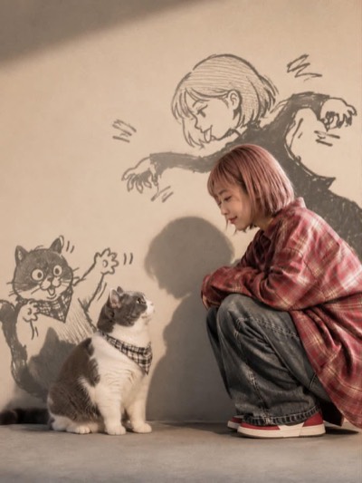 Whimsical Anime Life Portrait with Doodle Shadows