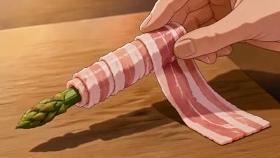 Japanese Anime-Style Pork-Wrapped Asparagus Cooking Video